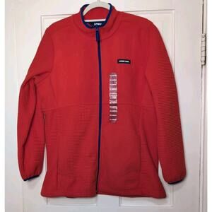 LANDS END Full Zip Grid Fleece Jacket Orange Blue Outdoor Gorpcore Women XL(1013